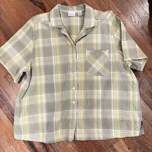 Erika Woman Plaid Short Sleeve Button Down Shirt Size 2X